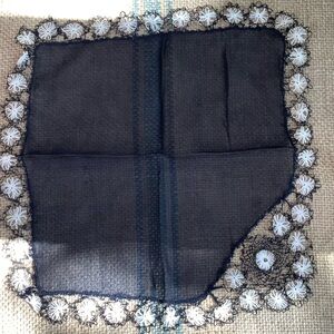 Vintage Black Handkerchief With Embroidered Edge